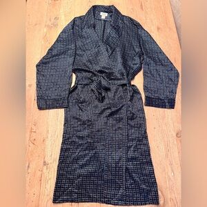 Vintage RBM Men's Navy Patterned Silk Robe with Belt Pristine Condition! L XL